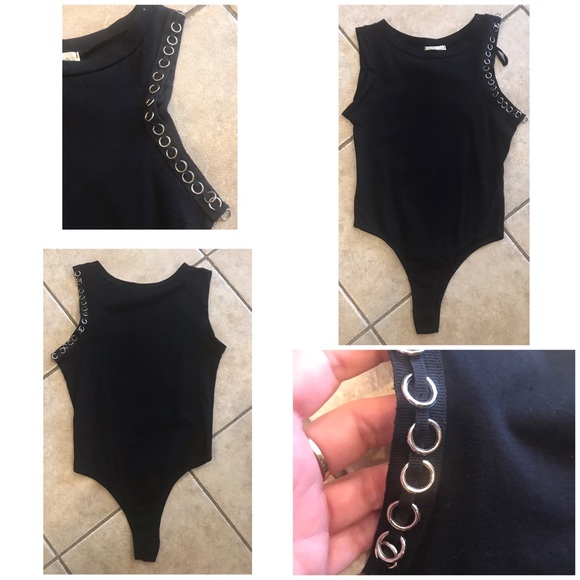 Black Bodysuit w/silver metal ring design - Picture 1 of 4
